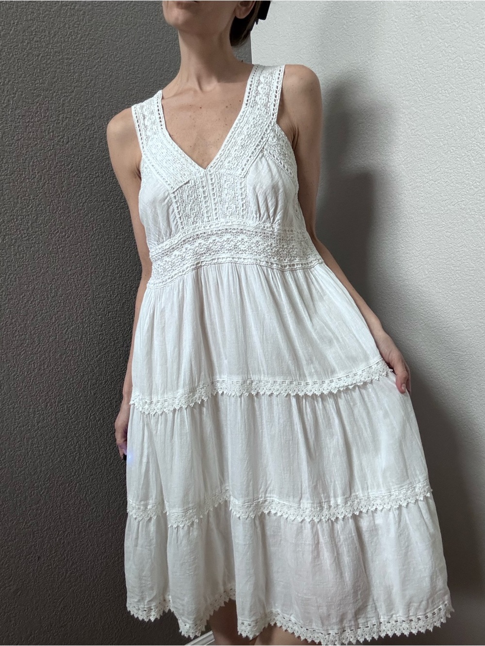 Vintage Embroidered Lace Tiered Sundress White Women’s M Cottagecore Fairy